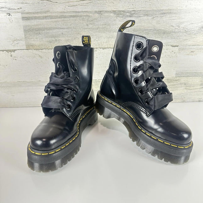 Dr. Martens Women's Molly Combat Boot Black Buttero Leather Size 8