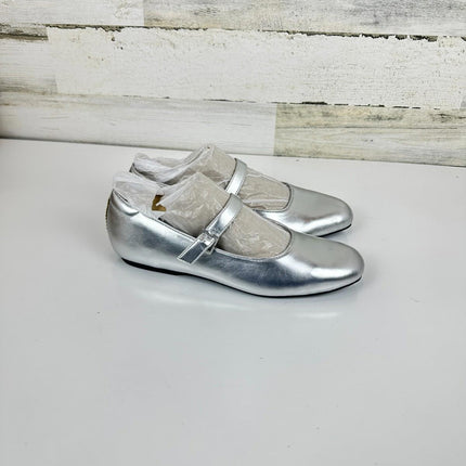 Dr. Scholl's Women's Wexley Jane Ballet Flat Mary Jane Flat Silver Smooth, Sz 9W