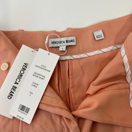 Veronica Beard Noemi High Waist Linen Blend Shorts in, Coral, Size 2
